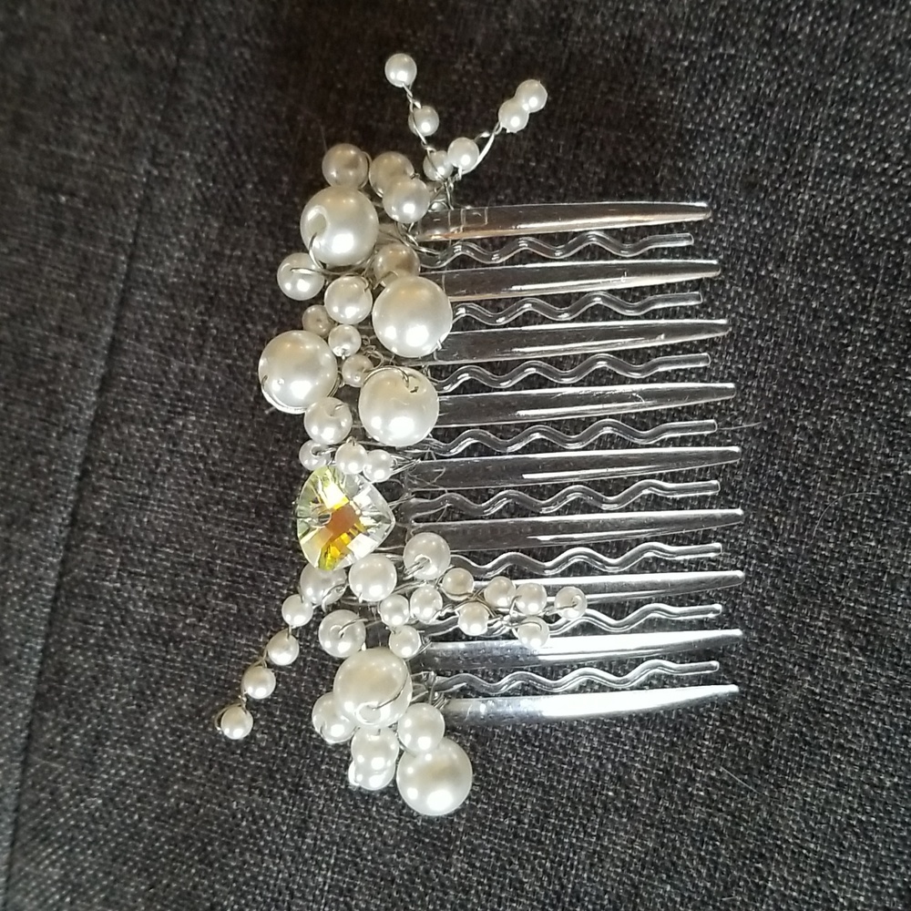 Spring Wedding or Prom Pearl Spray Haircomb With Crystal Accent, Hair Je…